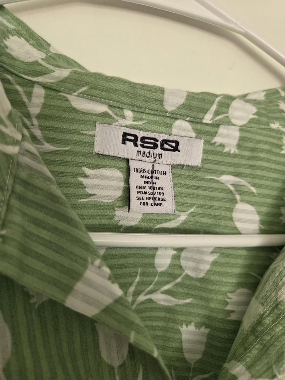RSQ Light Green Floral Cropped Button-Up Shirt 100% Cotton S-M - Picture 4 of 5